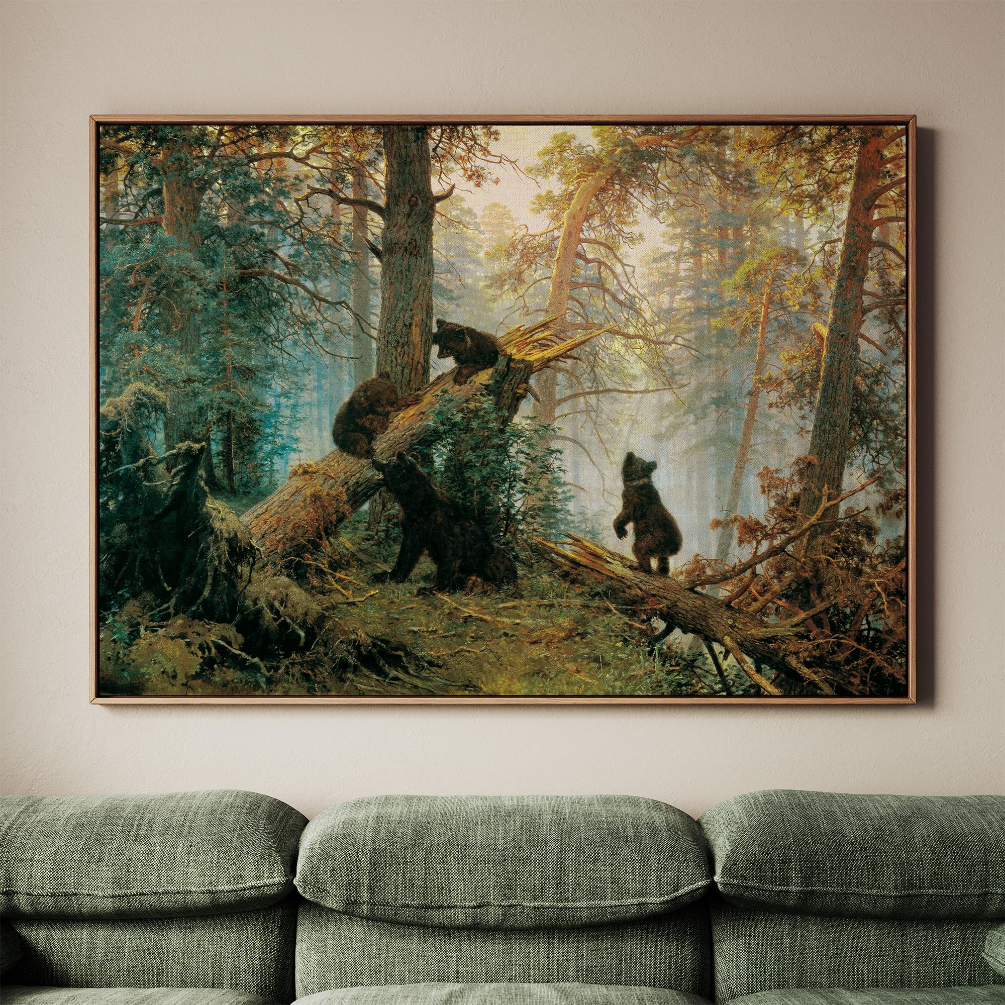 Ivan Shishkin, Morning in a Pine Forest - 1889 Forest Landscape Print, Russian Bear Cubs Wall Art, Classic Woodland Post