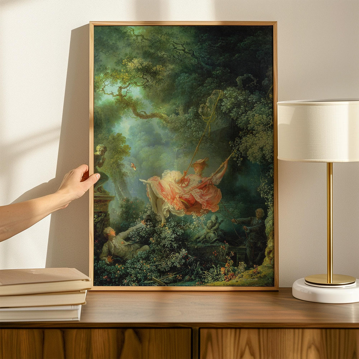 Joean Honoré Fragonard - The Swing. Beautiful girl poster print, Sensual painting, Bedroom decor, Canvas reproduction, L