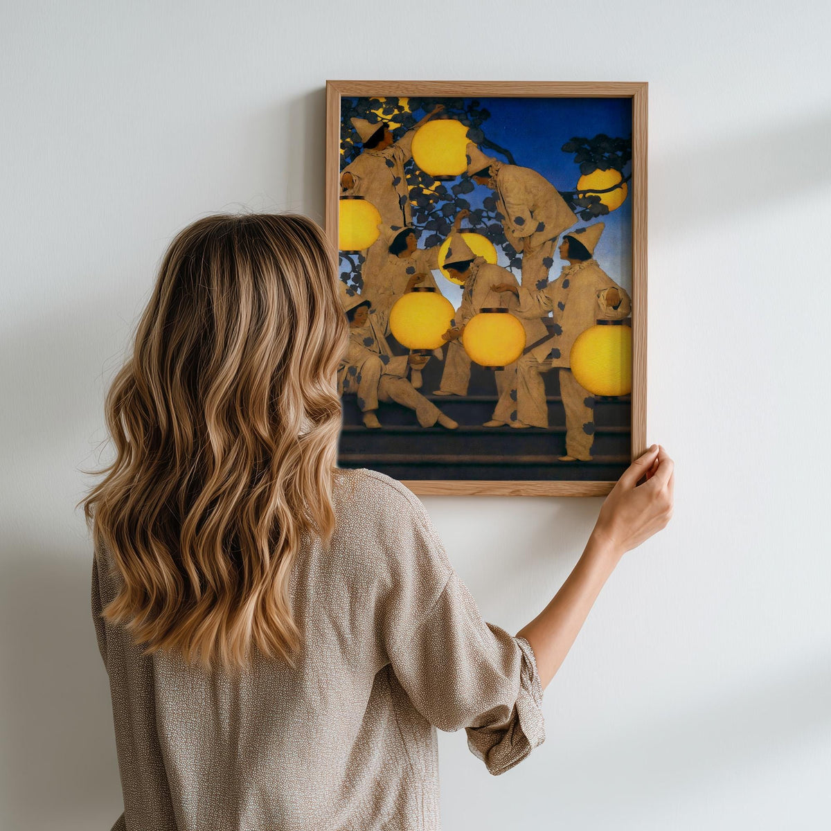 Maxfield Parrish, The Lantern Bearers - 1908 Fantasy Night Print, Luminous Lantern Wall Art, Parrish Blue Poster, Classi