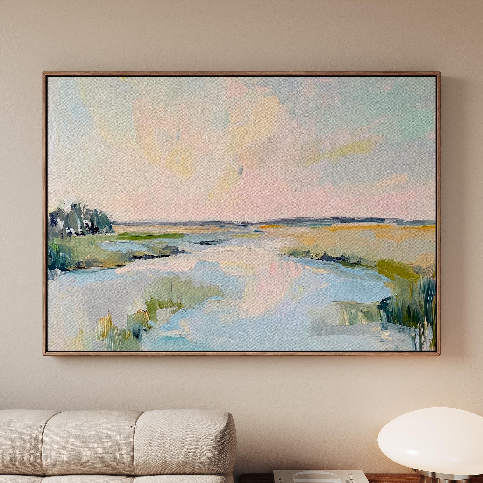 Lowcountry Marsh Fine Art Print, Elegant Coastal Landscape Painting, Thick Brushstroke Wall Art in Greens, Blues, and Su