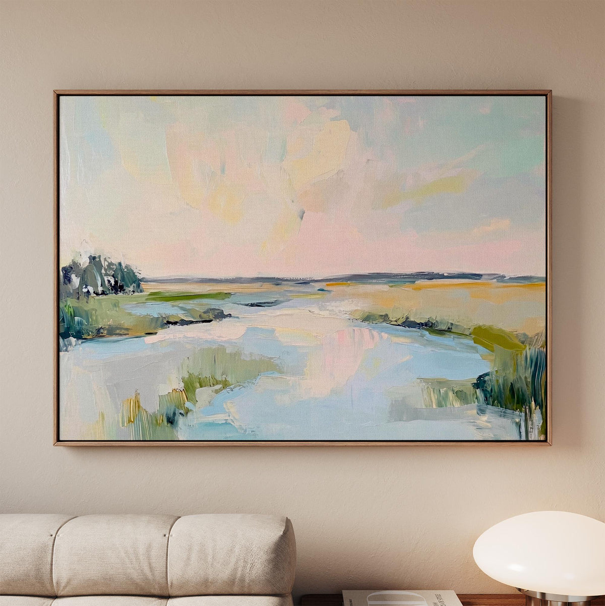 Lowcountry Marsh Fine Art Print, Elegant Coastal Landscape Painting, Thick Brushstroke Wall Art in Greens, Blues, and Su