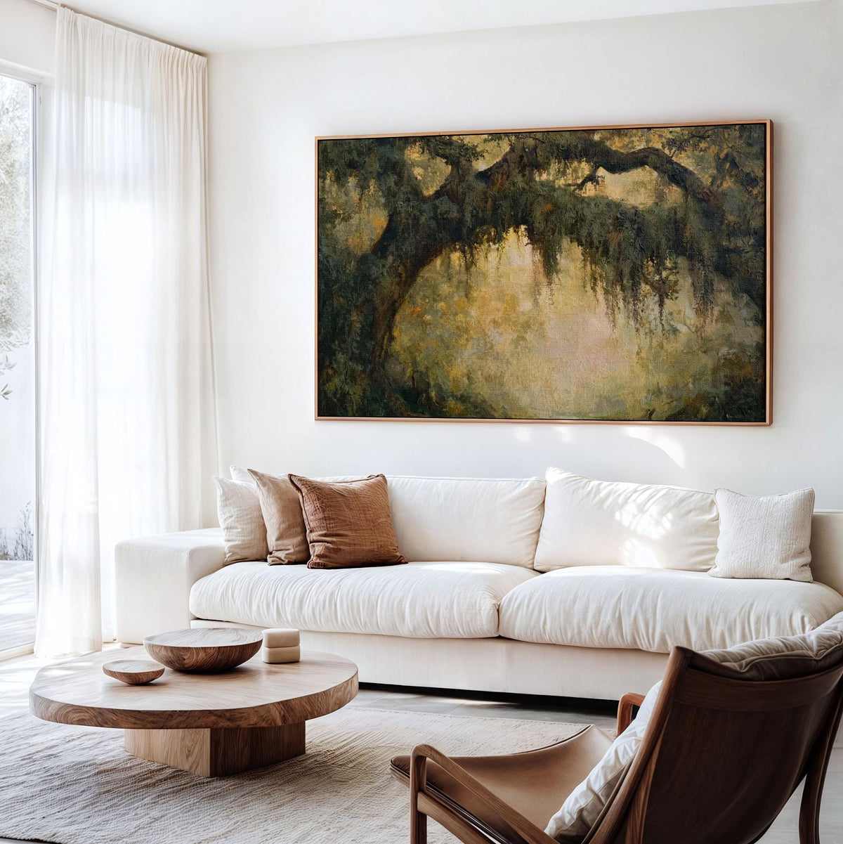 Live Oak Tree Wall Art Print, Vintage Cottagecore Entryway Decor, Spanish Moss Southern Landscape for Charleston and Sav