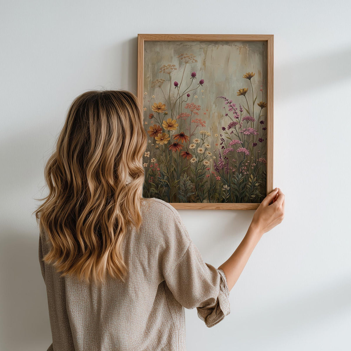Wildflower Field Framed Wall Art, Vintage Botanical Landscape Sign, Floral Decor, Modern Farmhouse Canvas Art, Field of