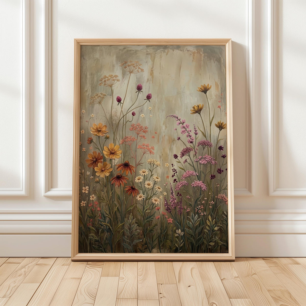 Wildflower Field Framed Wall Art, Vintage Botanical Landscape Sign, Floral Decor, Modern Farmhouse Canvas Art, Field of
