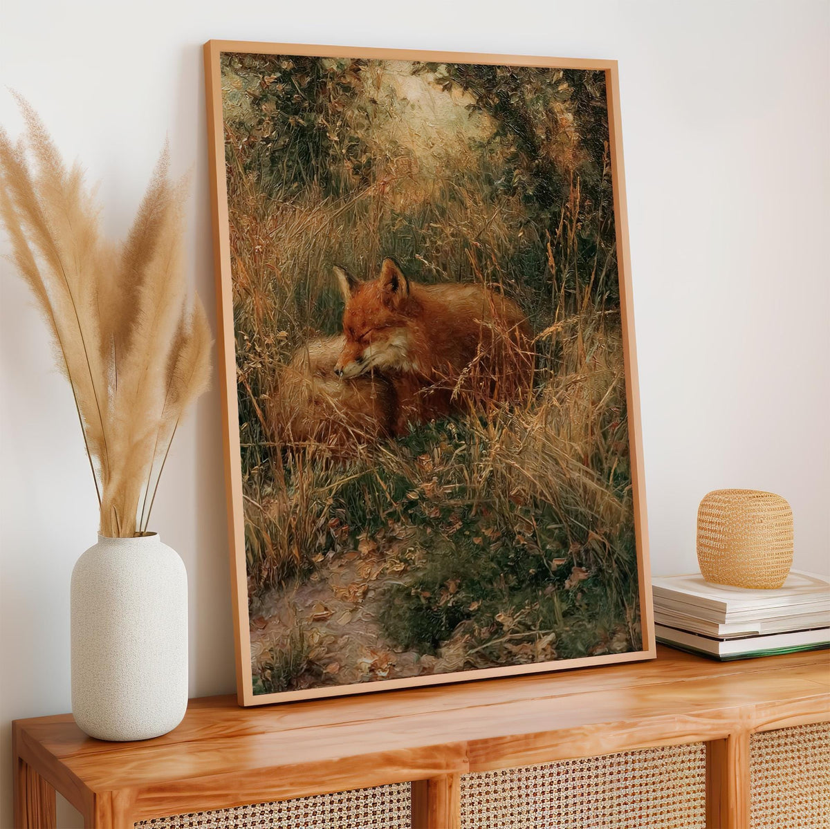 Antique Fox Oil Painting, Vintage Forest Animal Art, Original Print, Traditional English Gardens Artwork Giclee, Lush Ho