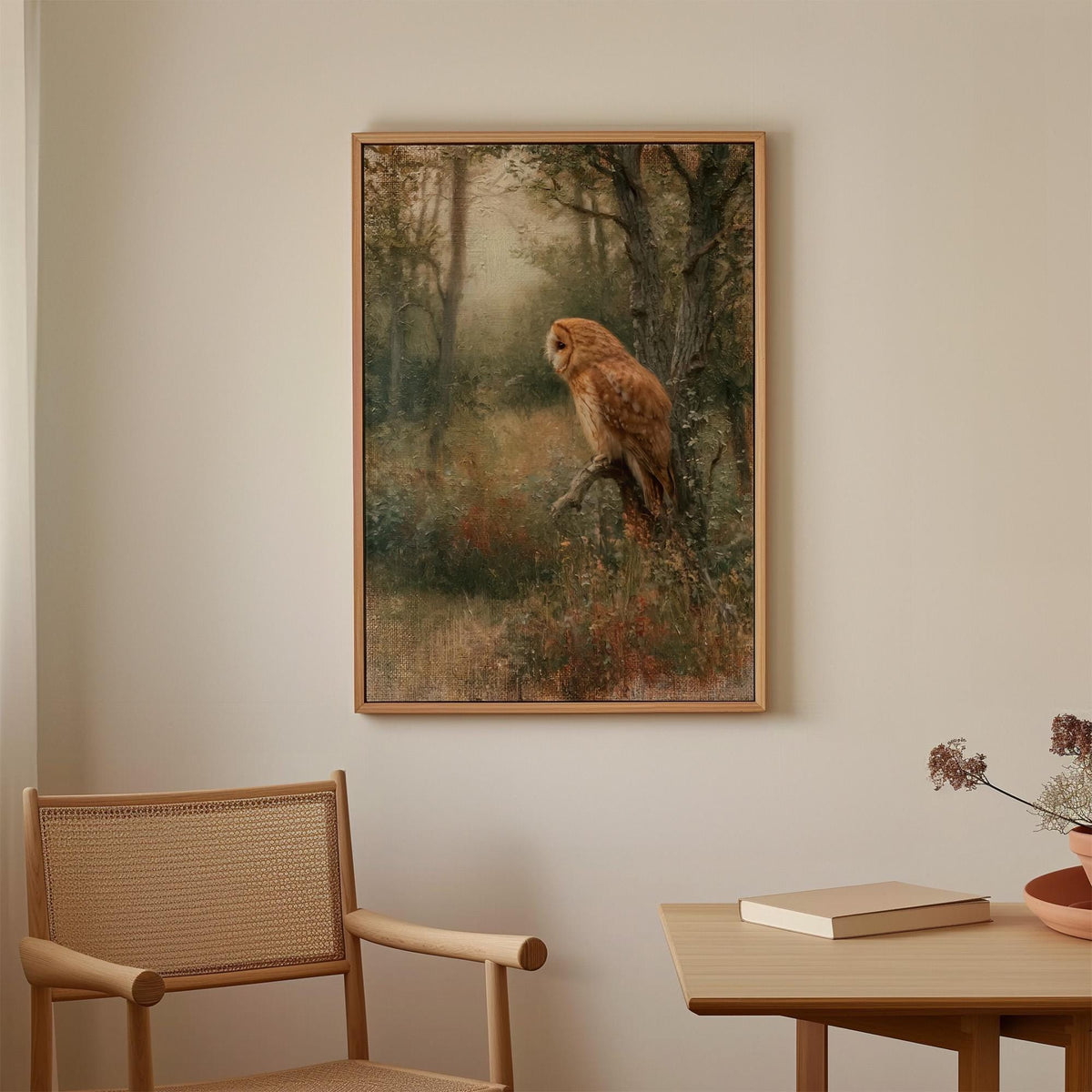 Vintage Owl Oil Painting, Forest Animal Art Print, Traditional English Garden Inspired Artwork, Lush House,ART584