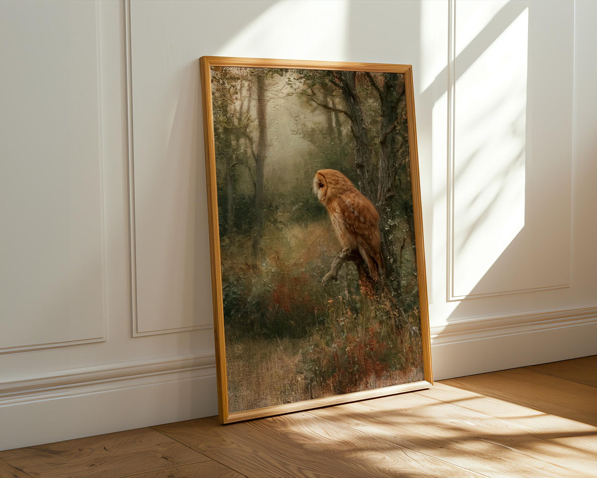 Vintage Owl Oil Painting, Forest Animal Art Print, Traditional English Garden Inspired Artwork, Lush House,ART584