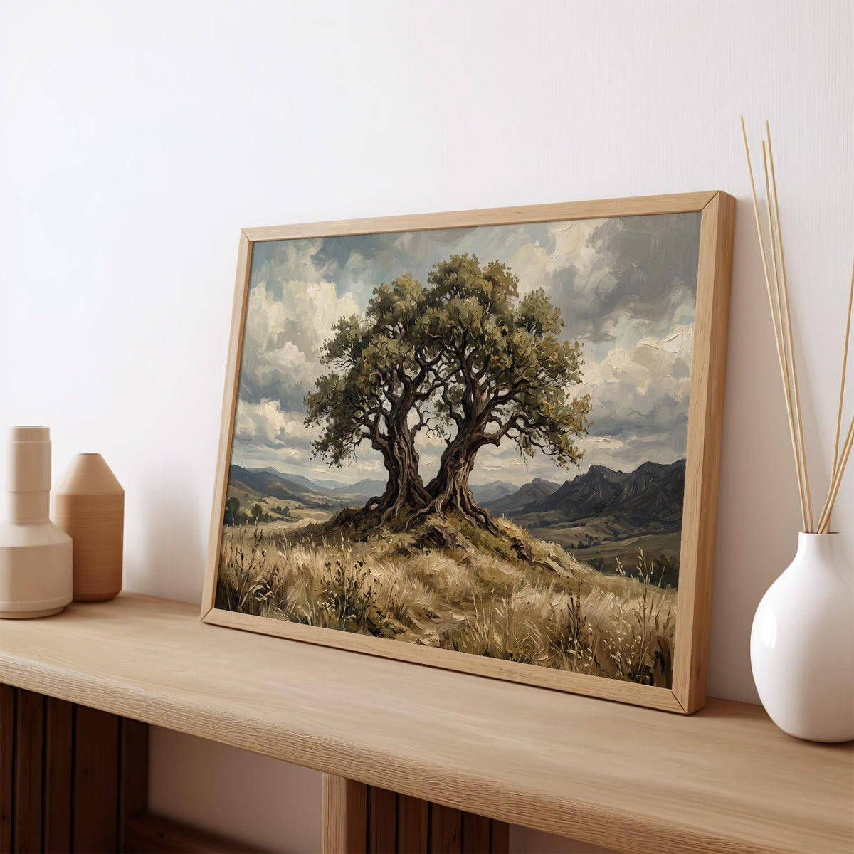 Large Oak Tree Canvas Print, Framed Nature Landscape Art, Contemporary Wall Decor, Ready to Hang Gift Idea,ART197