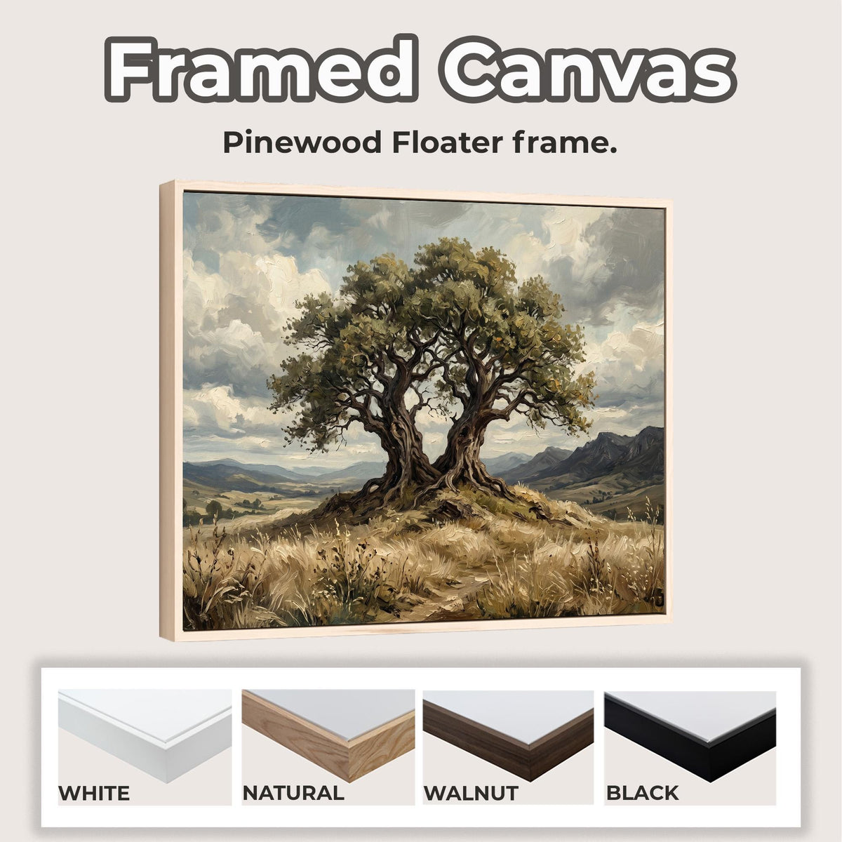 Large Oak Tree Canvas Print, Framed Nature Landscape Art, Contemporary Wall Decor, Ready to Hang Gift Idea,ART197