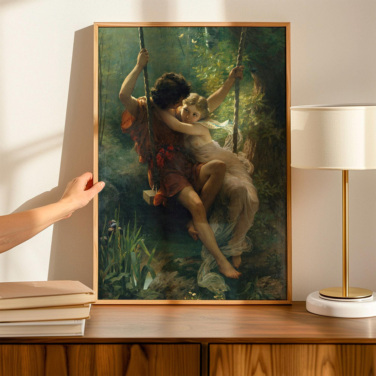 Pierre-Auguste Cot, Springtime - 1873 Romantic Academic Print, Lovers on Swing Wall Art, Arcadian Garden Poster, Classic