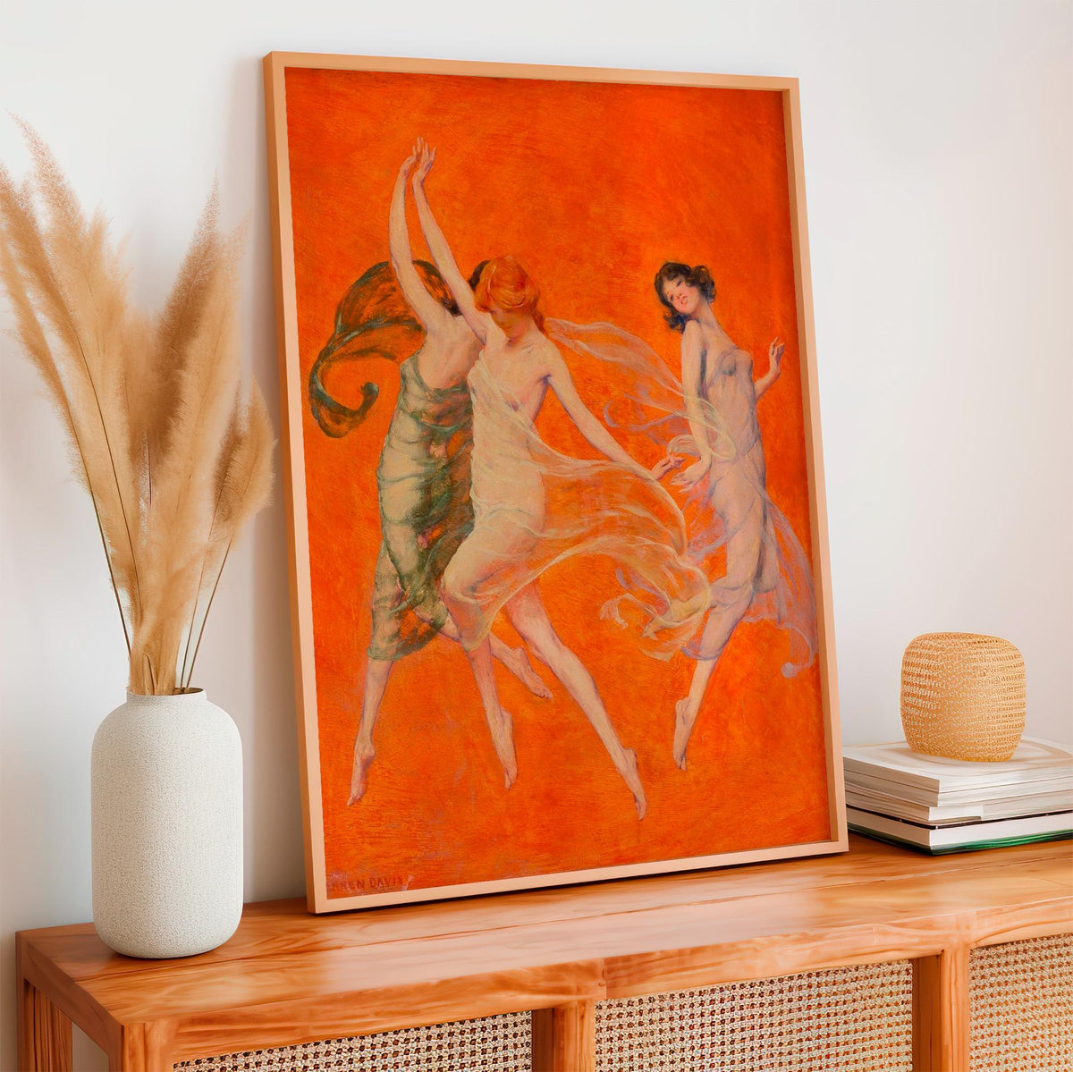 Warren B. Davis, Dance of Three Muses - c. 1920 Figure Study Print, Three Dancing Women Wall Art, Vintage Illustration P