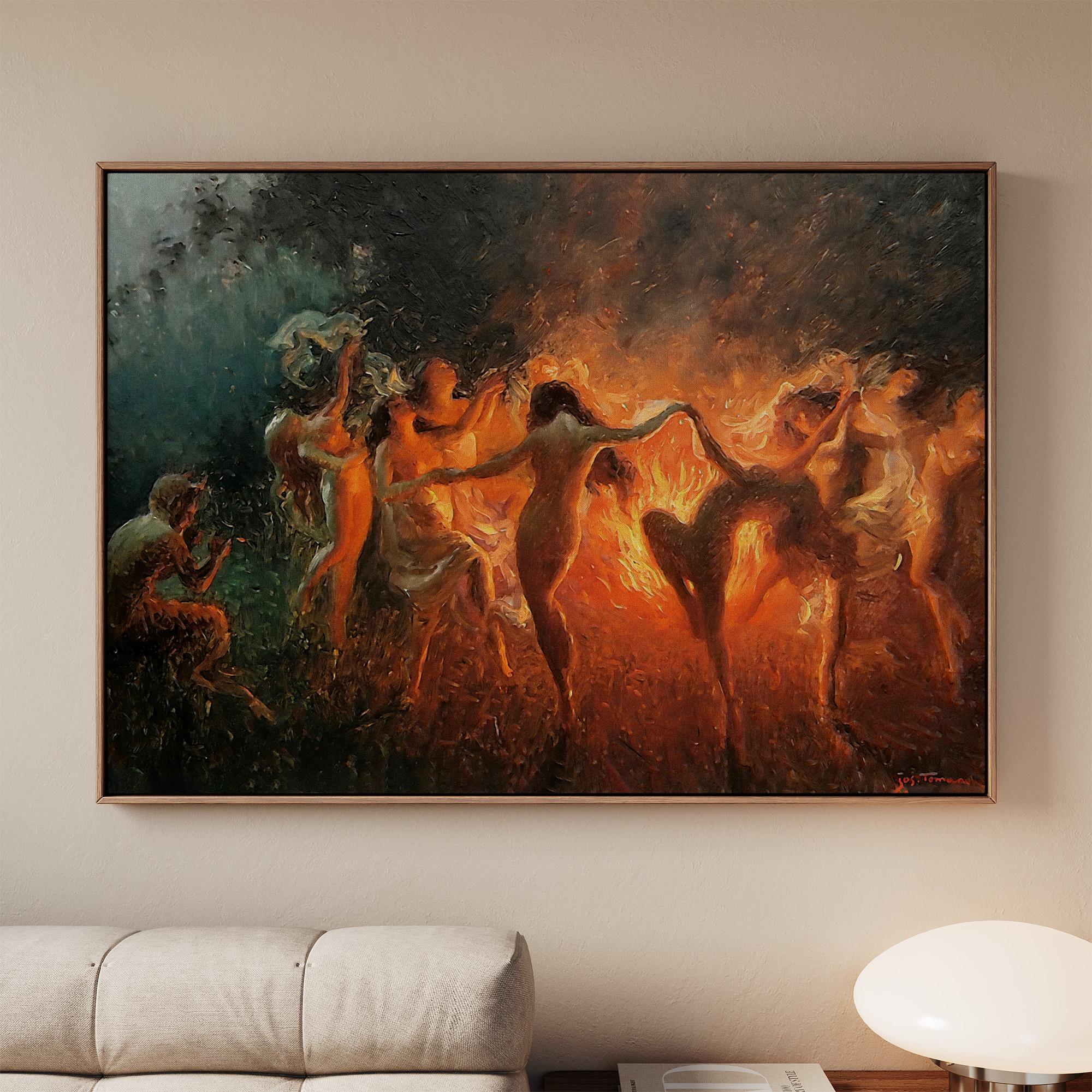 Joseph Tomanek, Fire Dance - Mythological Nymphs Print, Circle Dance Wall Art, Fantasy Bohemian Poster, Vintage Allegory