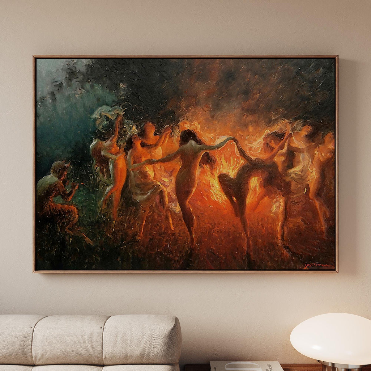 Joseph Tomanek, Fire Dance - Mythological Nymphs Print, Circle Dance Wall Art, Fantasy Bohemian Poster, Vintage Allegory