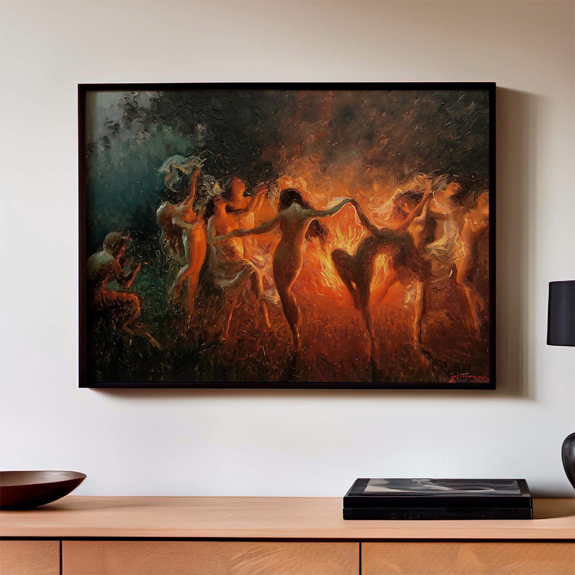 Joseph Tomanek, Fire Dance - Mythological Nymphs Print, Circle Dance Wall Art, Fantasy Bohemian Poster, Vintage Allegory