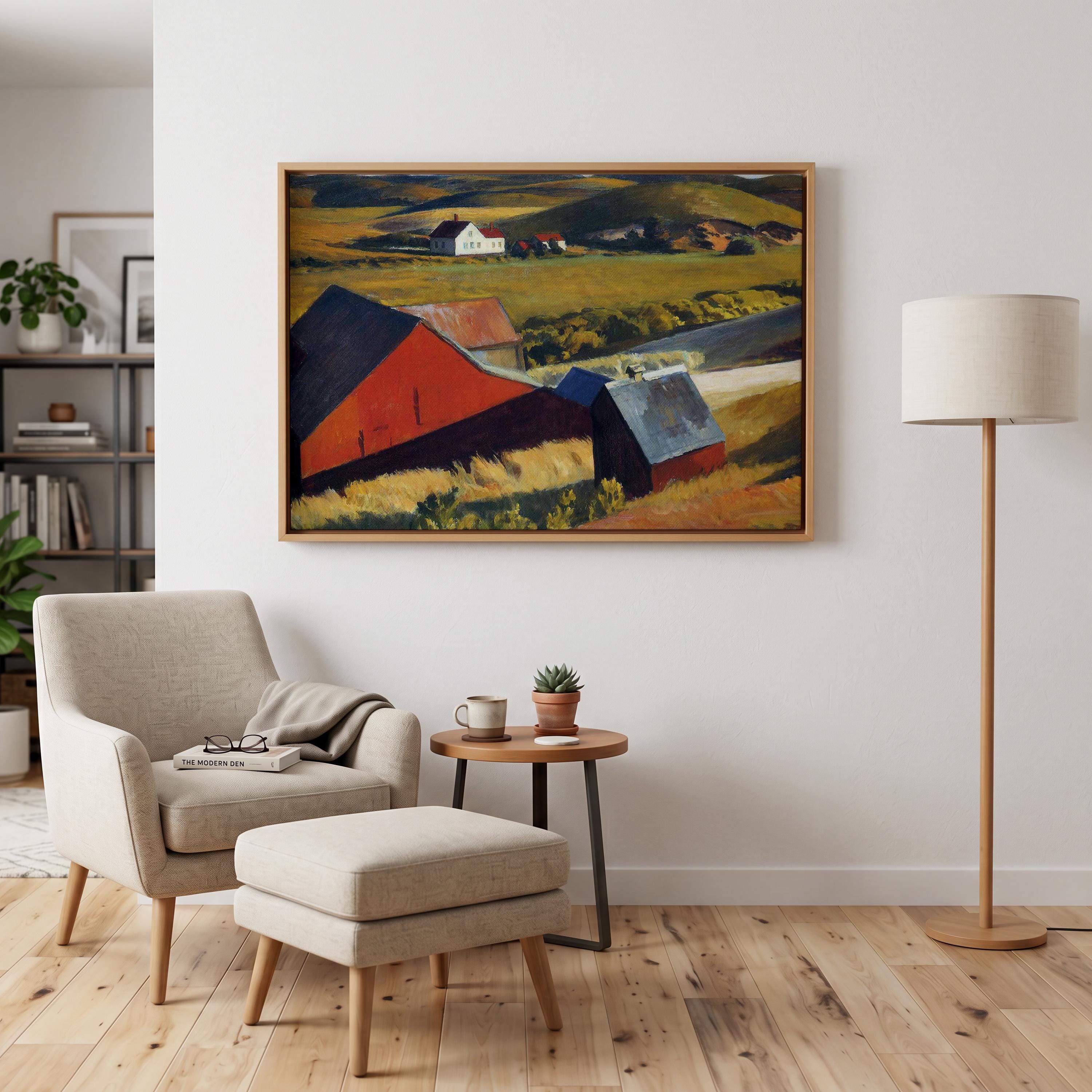 Edward Hopper, Cobb’s Barns and Distant Houses - 1930-1933 American Landscape Print, Cape Cod Barn Wall Art, Rural Reali