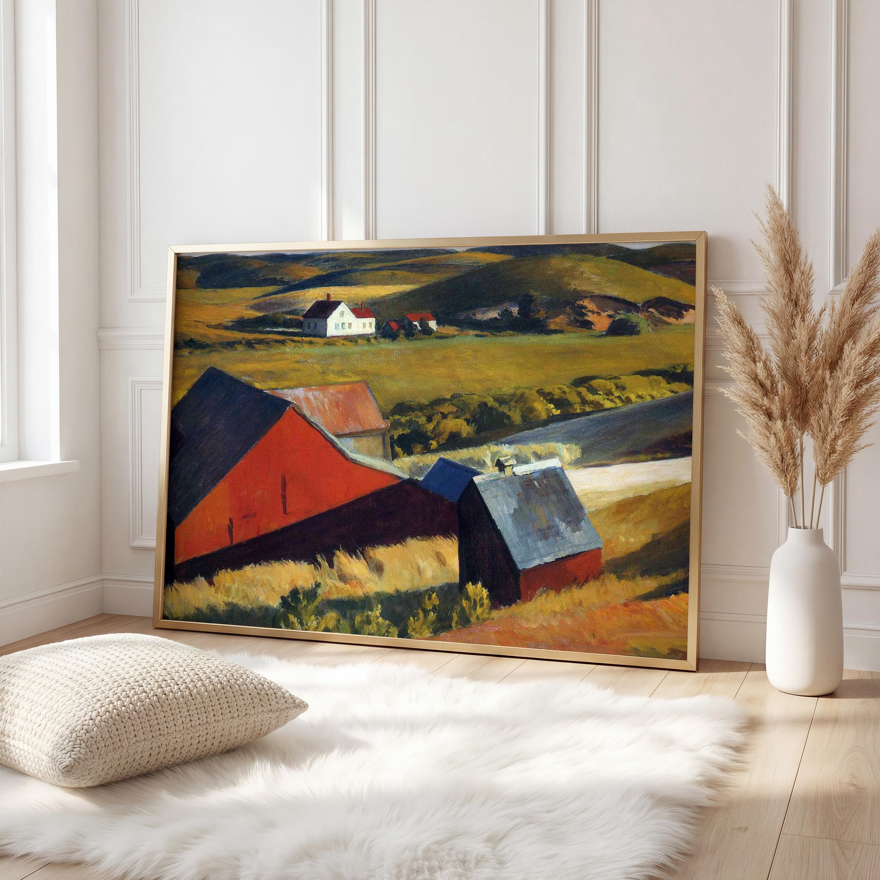 Edward Hopper, Cobb’s Barns and Distant Houses - 1930-1933 American Landscape Print, Cape Cod Barn Wall Art, Rural Reali