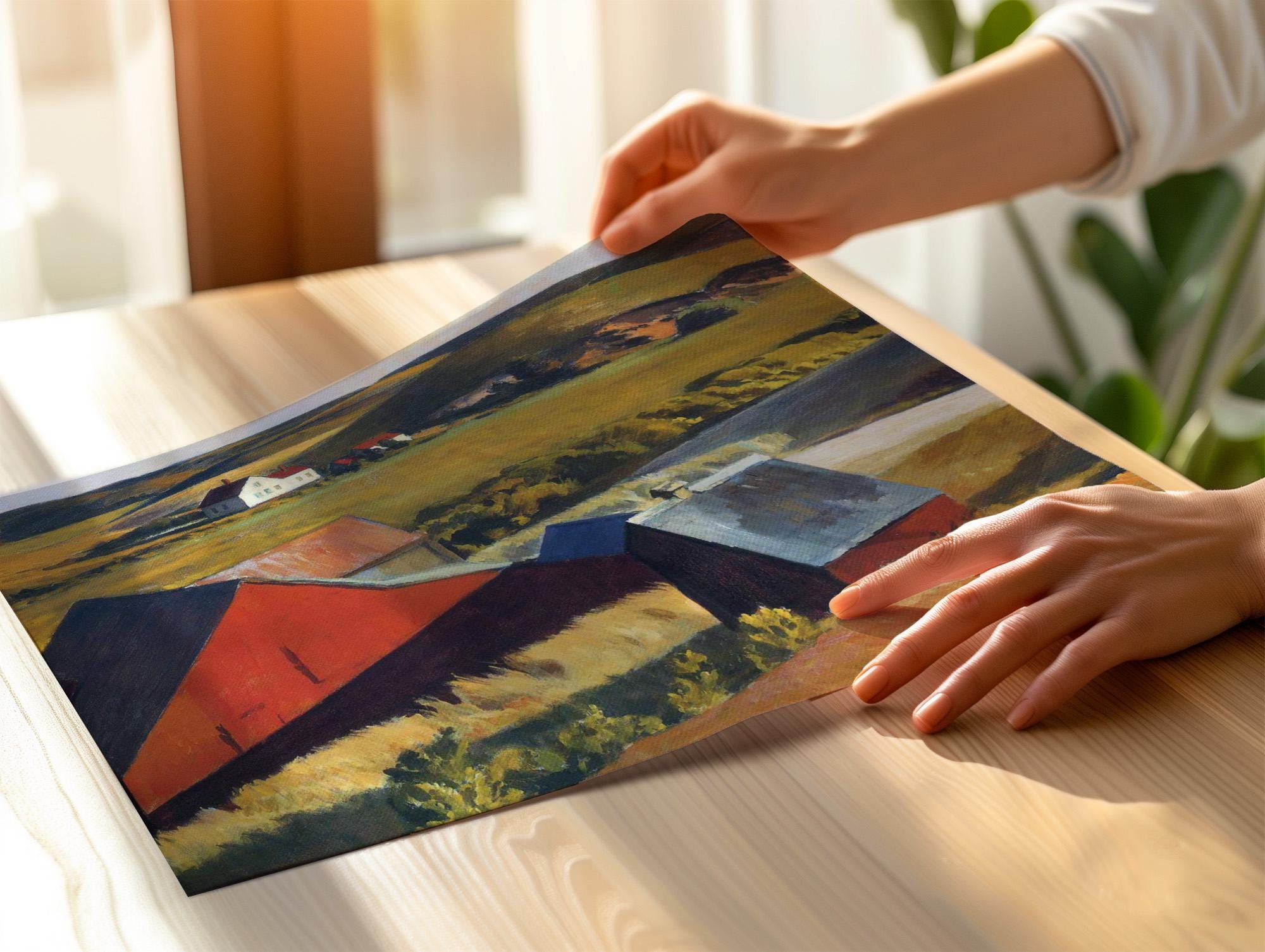 Edward Hopper, Cobb’s Barns and Distant Houses - 1930-1933 American Landscape Print, Cape Cod Barn Wall Art, Rural Reali