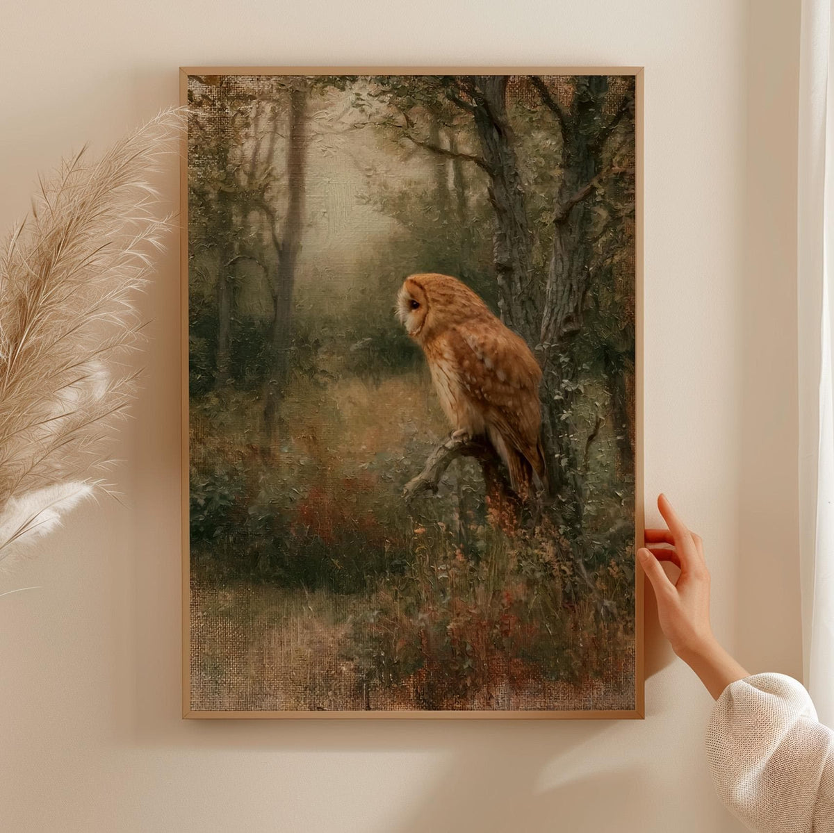 Vintage Owl Oil Painting, Forest Animal Art Print, Traditional English Garden Inspired Artwork, Lush House,ART584