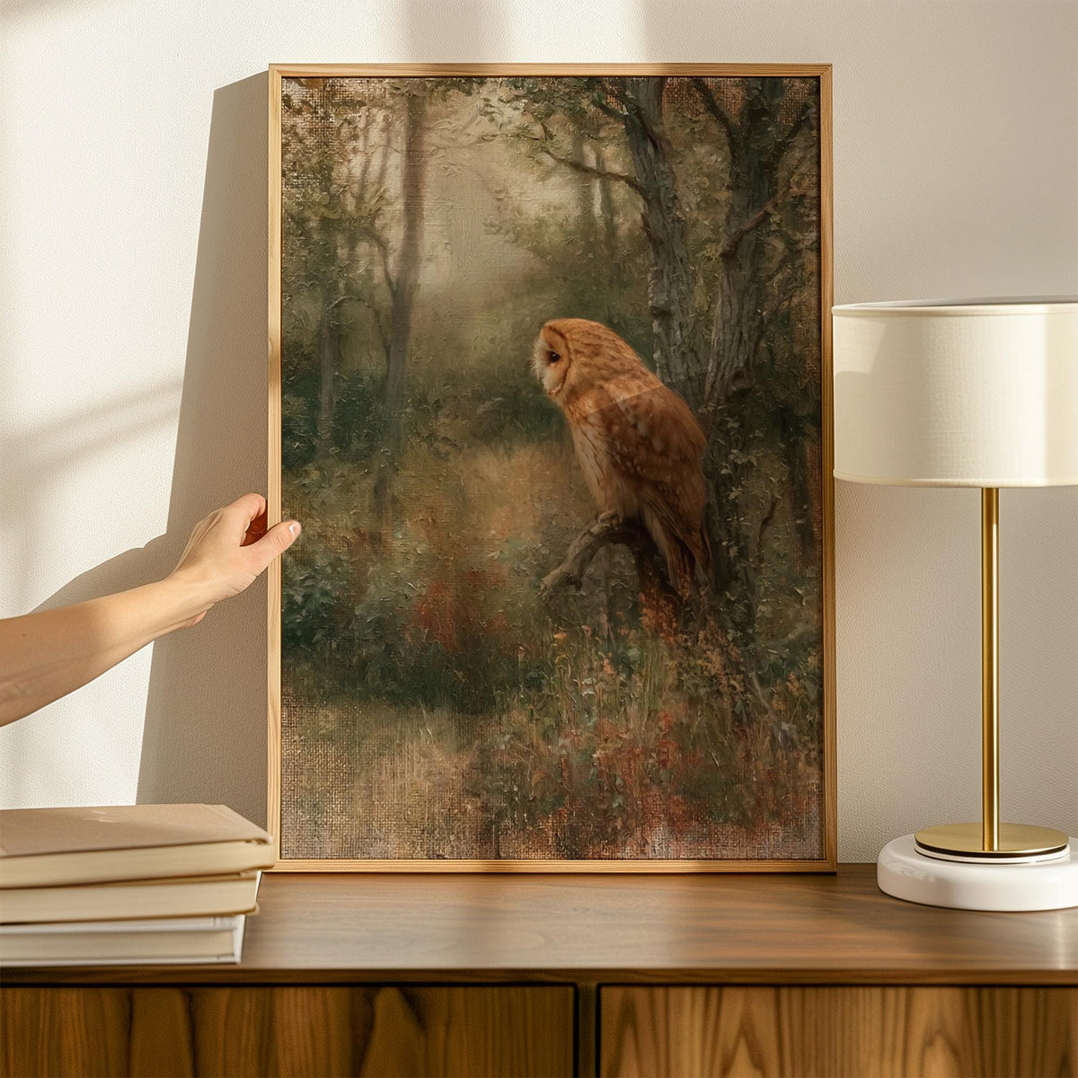 Vintage Owl Oil Painting, Forest Animal Art Print, Traditional English Garden Inspired Artwork, Lush House,ART584