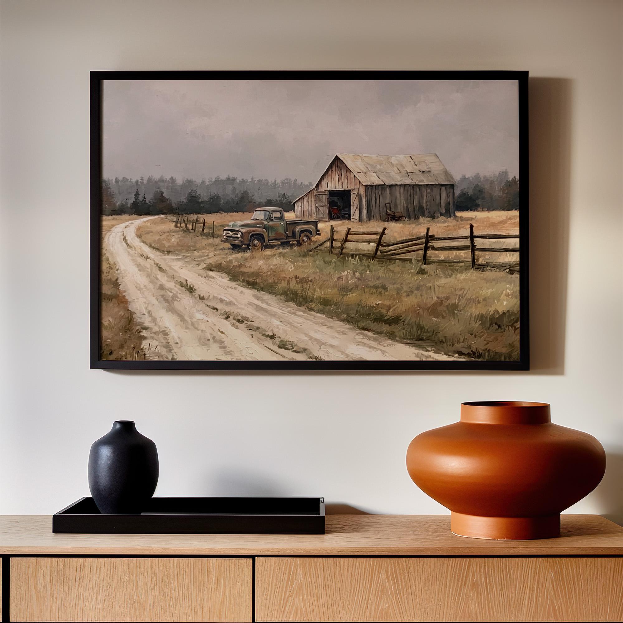 Vintage Old Barn Canvas Print, Rustic Farmhouse Wall Decor, Wood Background Painting, Large Country Style Wall Art,ART59