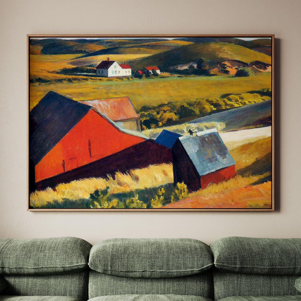 Edward Hopper, Cobb’s Barns and Distant Houses - 1930-1933 American Landscape Print, Cape Cod Barn Wall Art, Rural Reali