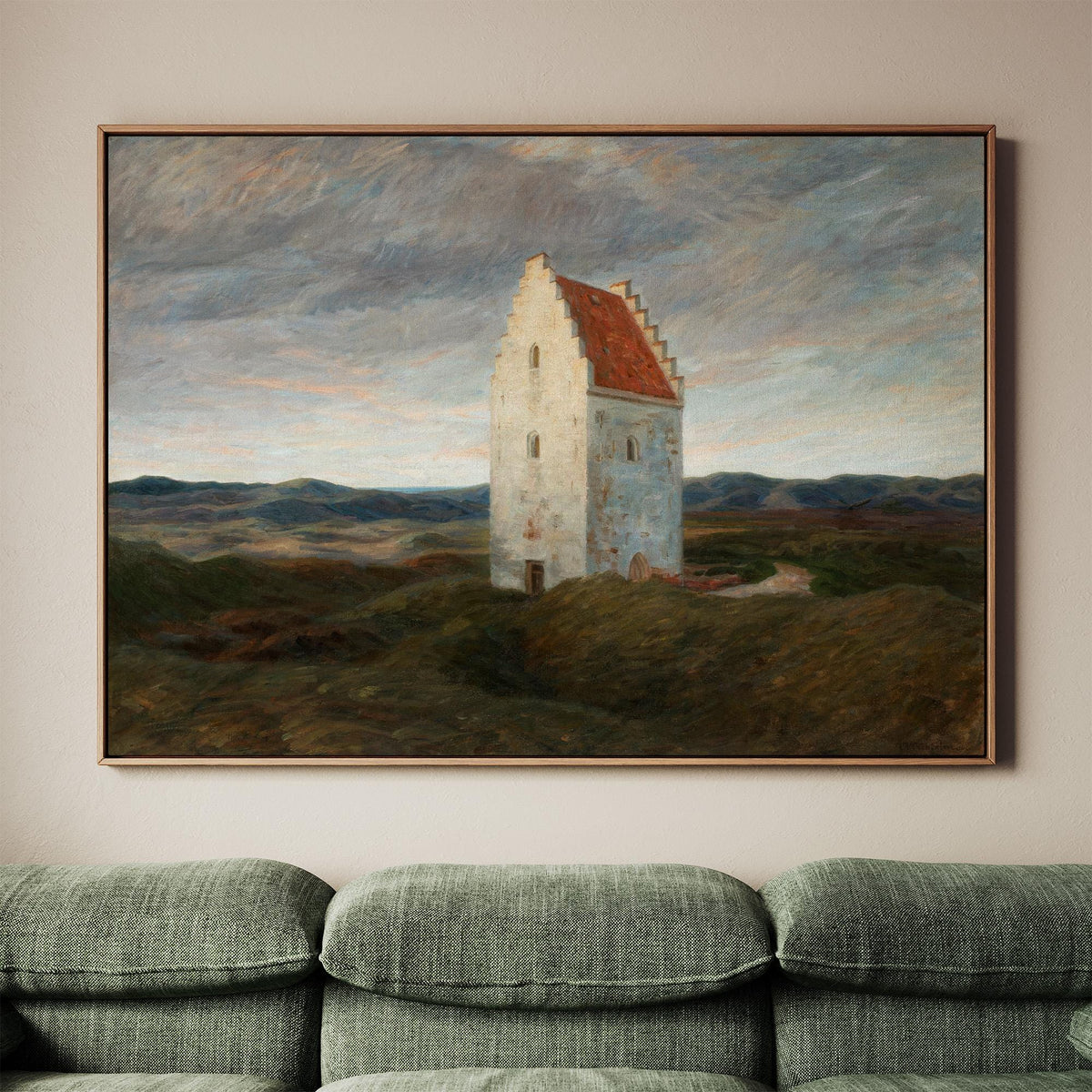 Johannes Wilhjelm, The Old Church of Skagen - Night, 1910 Danish Landscape, Skagen Church Wall Art, Nordic Realism Print