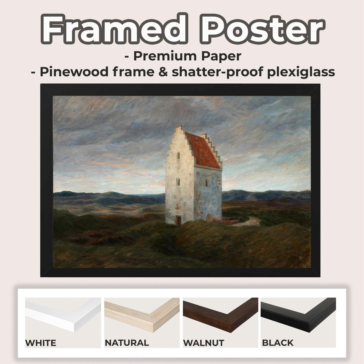 Johannes Wilhjelm, The Old Church of Skagen - Night, 1910 Danish Landscape, Skagen Church Wall Art, Nordic Realism Print