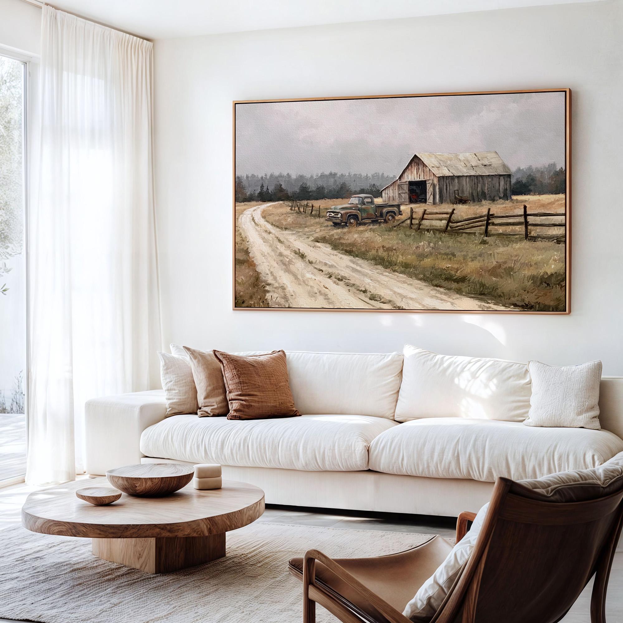 Vintage Old Barn Canvas Print, Rustic Farmhouse Wall Decor, Wood Background Painting, Large Country Style Wall Art,ART59