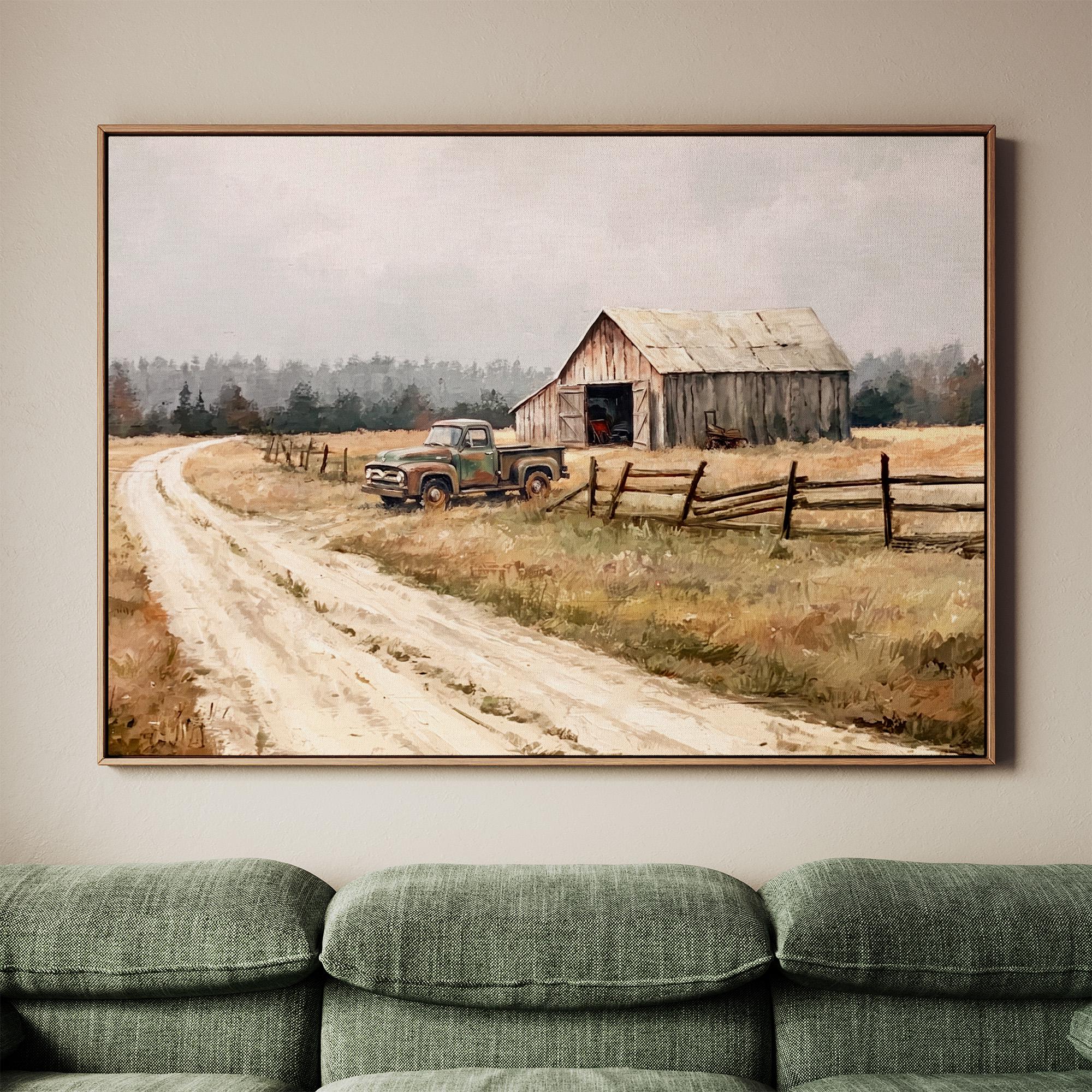 Vintage Old Barn Canvas Print, Rustic Farmhouse Wall Decor, Wood Background Painting, Large Country Style Wall Art,ART59