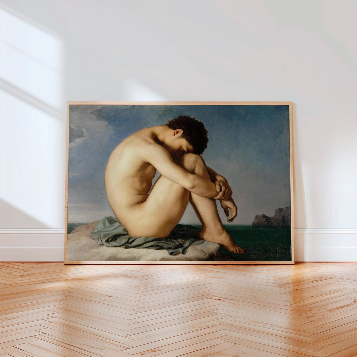 Jean-Hippolyte Flandrin, Study - Young Male Nude Seated Beside the Sea, 1835–1836, French Academic Study, Louvre Wall Ar