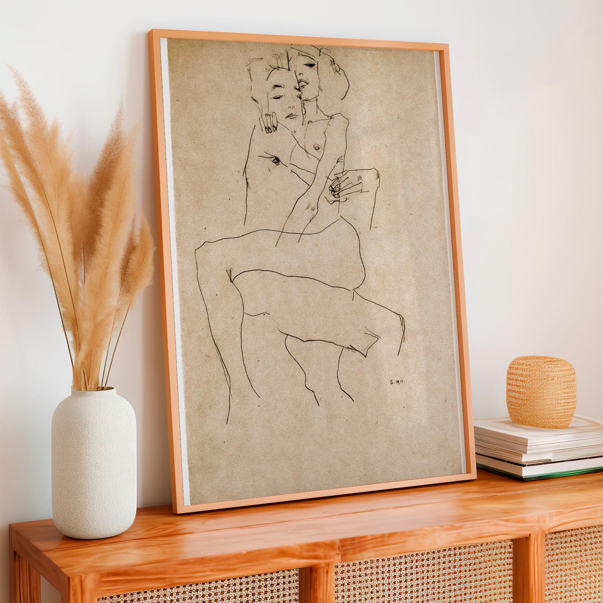 Egon Schiele The Embrace (Lovers II) 1917 Romantic Expressionist Couple Painting Print, Vintage Bedroom Wall Art