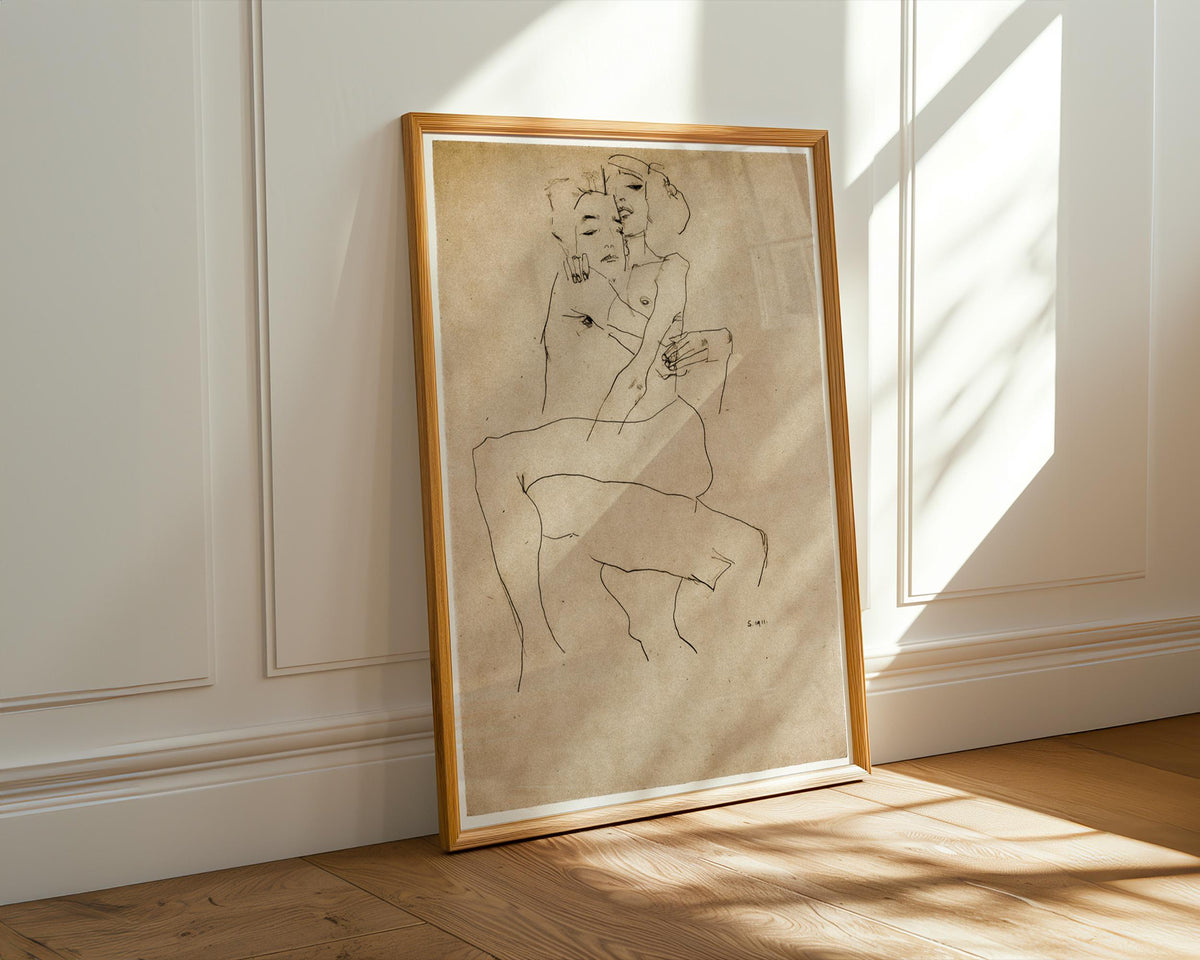 Egon Schiele The Embrace (Lovers II) 1917 Romantic Expressionist Couple Painting Print, Vintage Bedroom Wall Art