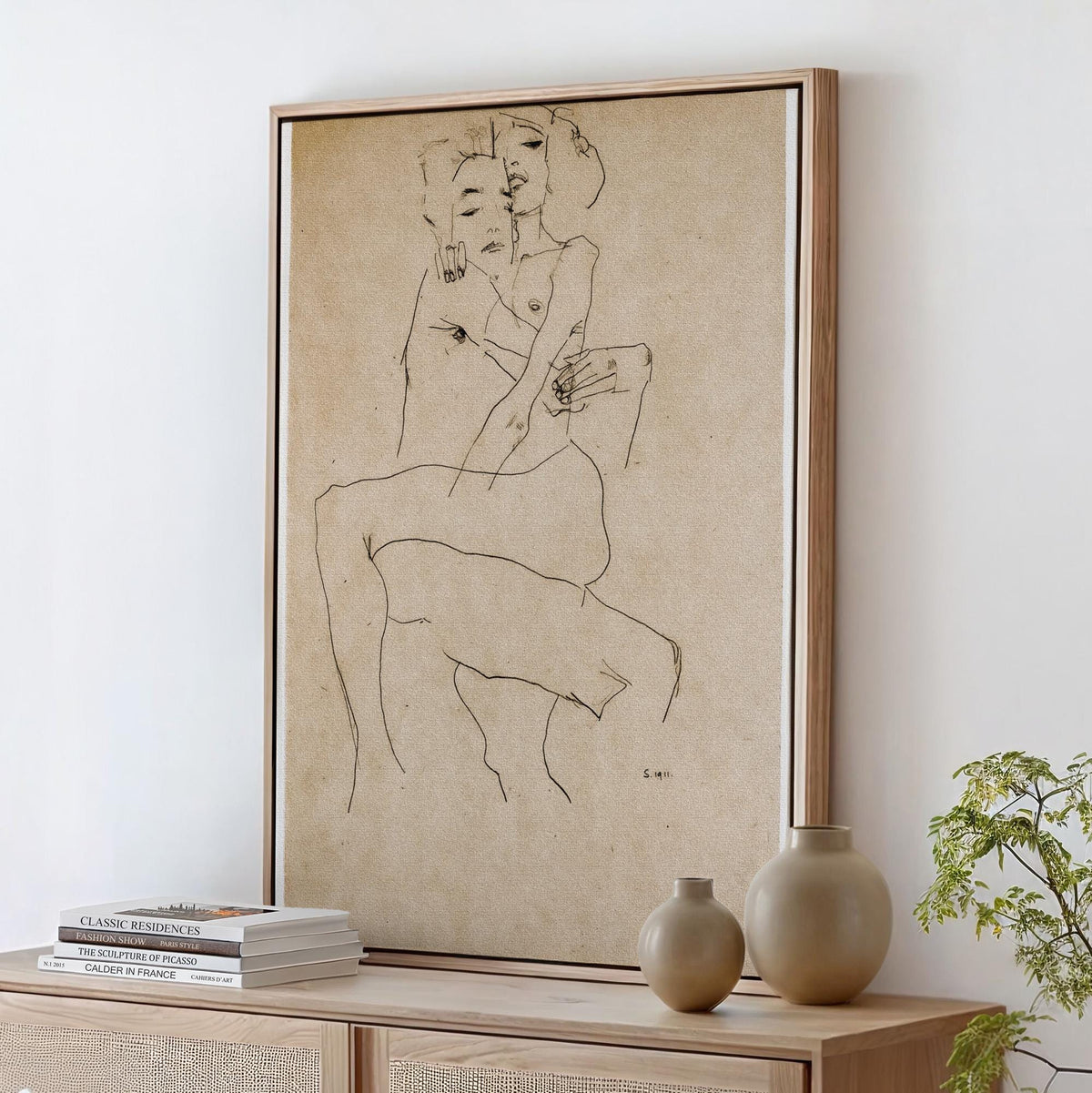 Egon Schiele The Embrace (Lovers II) 1917 Romantic Expressionist Couple Painting Print, Vintage Bedroom Wall Art