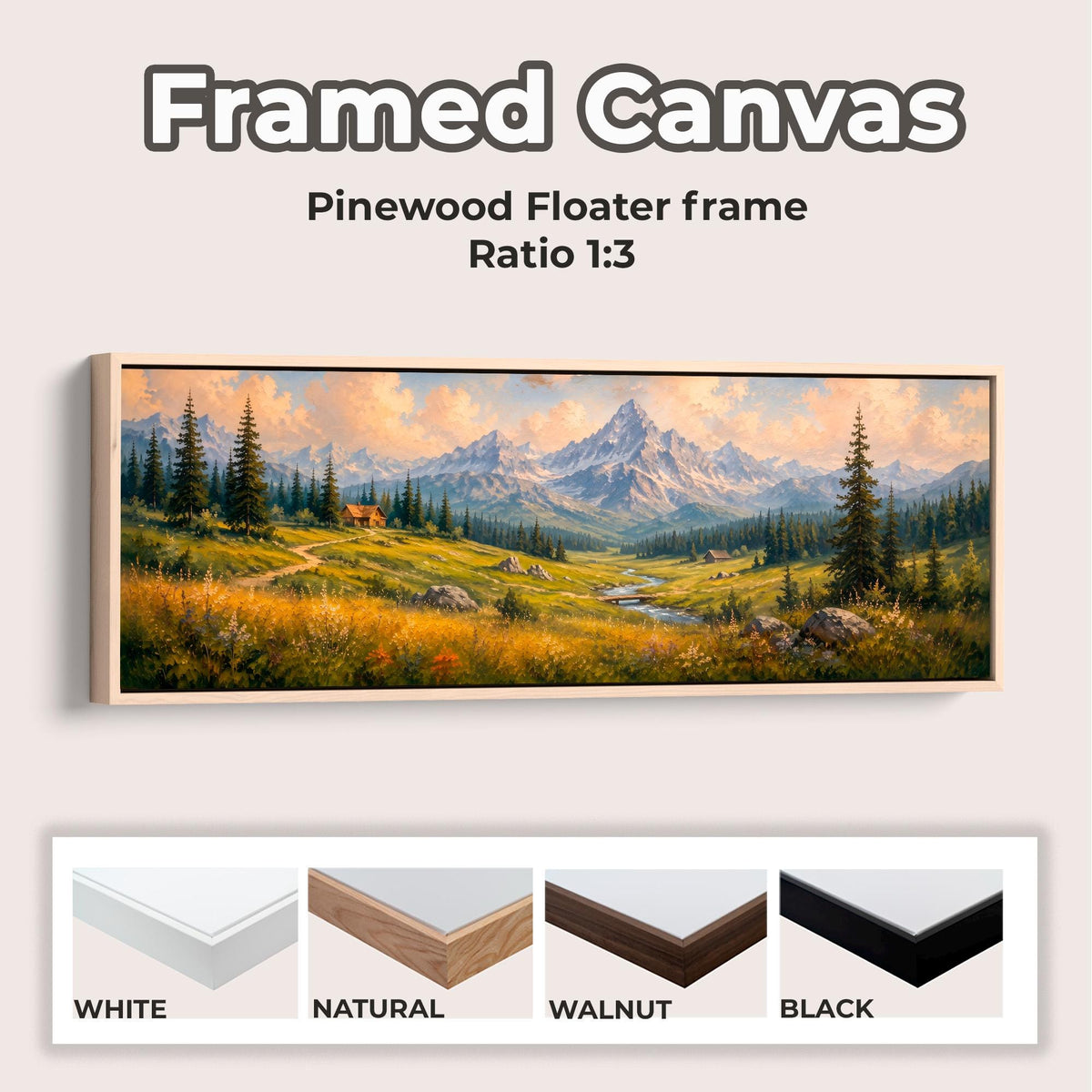 Mountain Wildflower Wall Art, Large Horizontal Framed Canvas Print for Bedroom, Vintage Washington Landscape, ART547