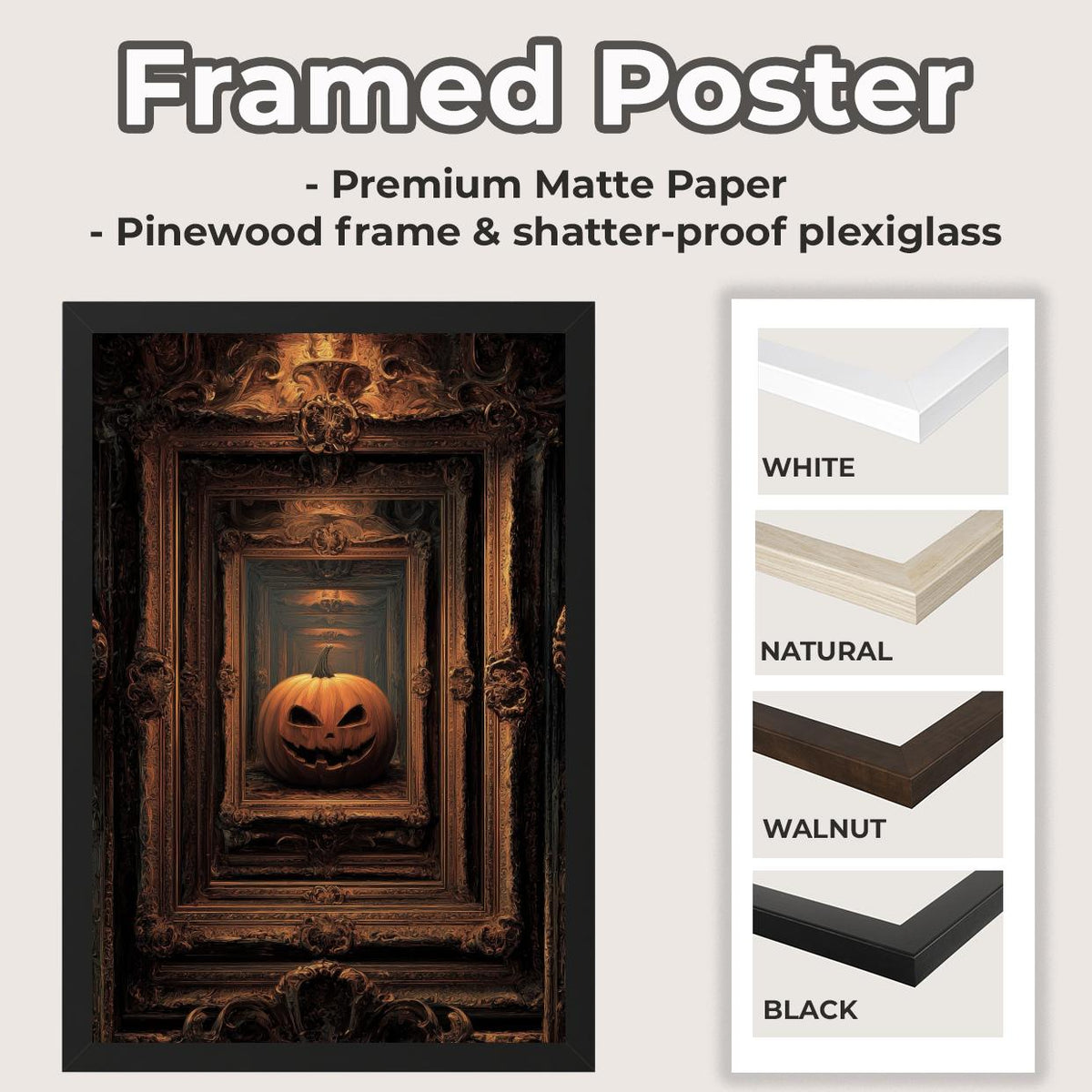 Pumpkin Framed Art Print – vintage Halloween wall decor, classic autumn pumpkin poster for cozy seasonal home