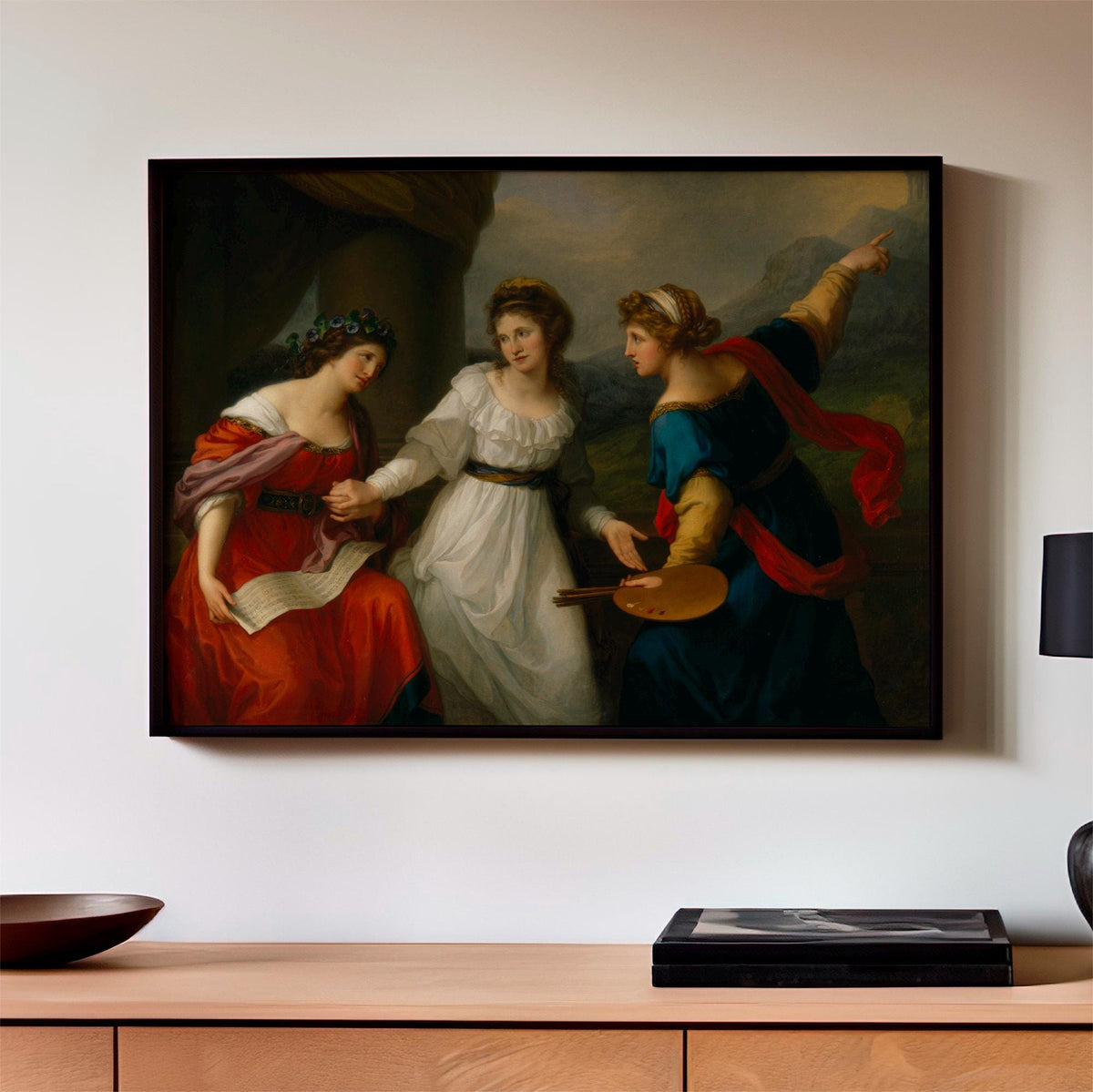 Neoclassical Art, Female Artist Art, Reproduction of Self-Portrait Hesitating Between Music and Painting by Angelica Kau