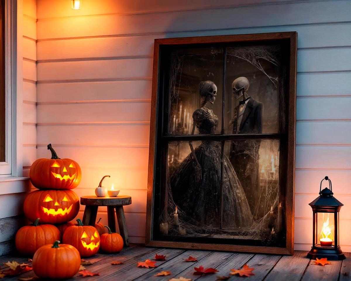 Dark Gothic Skeleton Couple Poster, Victorian Dance Wall Art Print, Halloween Gift for Gothic Lovers, Halloween Wall Art