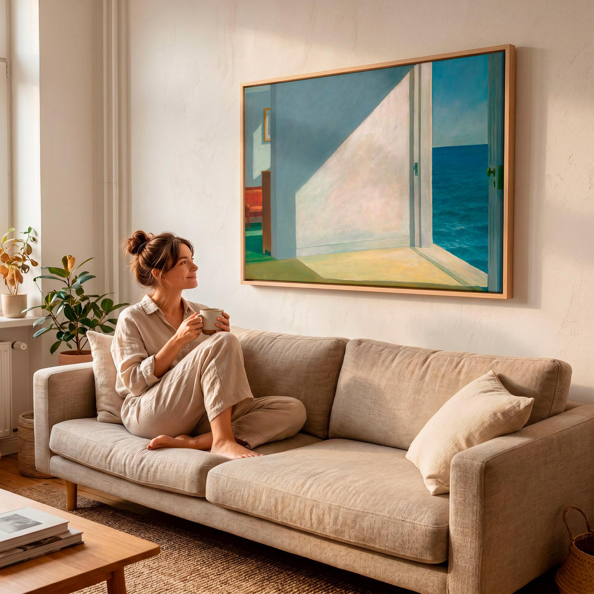 Edward Hopper, Rooms by the Sea (1951) - Framed Canvas Print, Minimalist Seaside Interior, Large Wall Decor