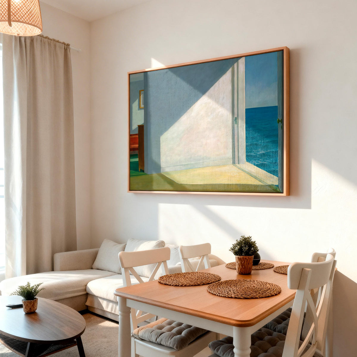 Edward Hopper, Rooms by the Sea (1951) - Framed Canvas Print, Minimalist Seaside Interior, Large Wall Decor