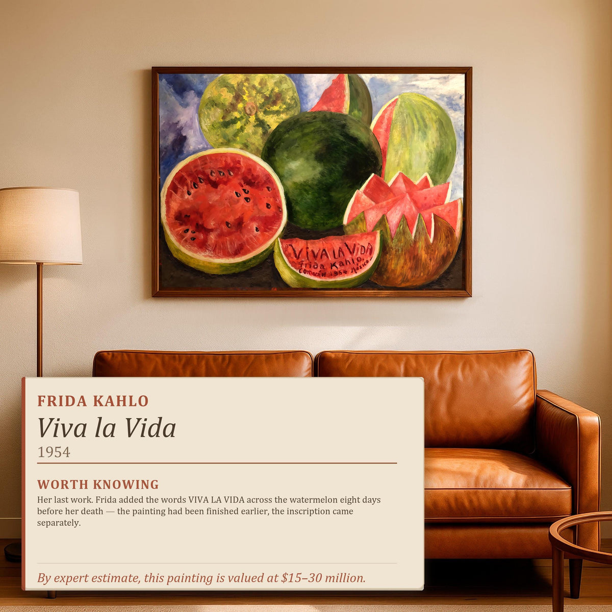 Frida Kahlo, Viva la Vida - 1954 Watermelon Still Life Print, Mexican Folk Art Wall Art, Bold Color Poster, Vintage Deco