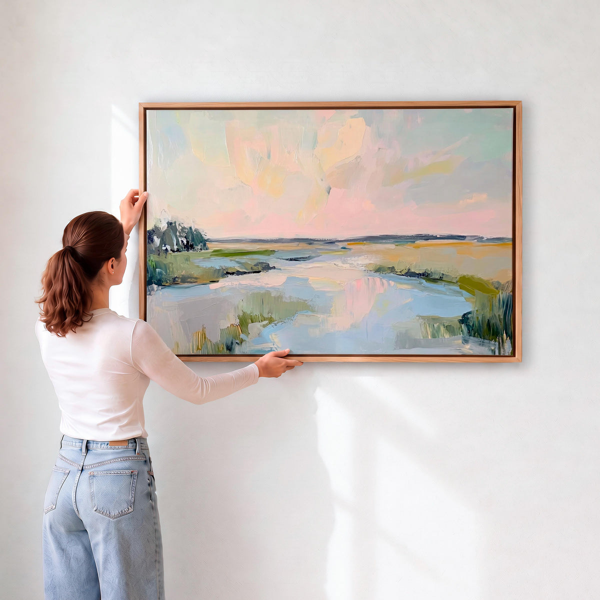 Lowcountry Marsh Fine Art Print, Elegant Coastal Landscape Painting, Thick Brushstroke Wall Art in Greens, Blues, and Su