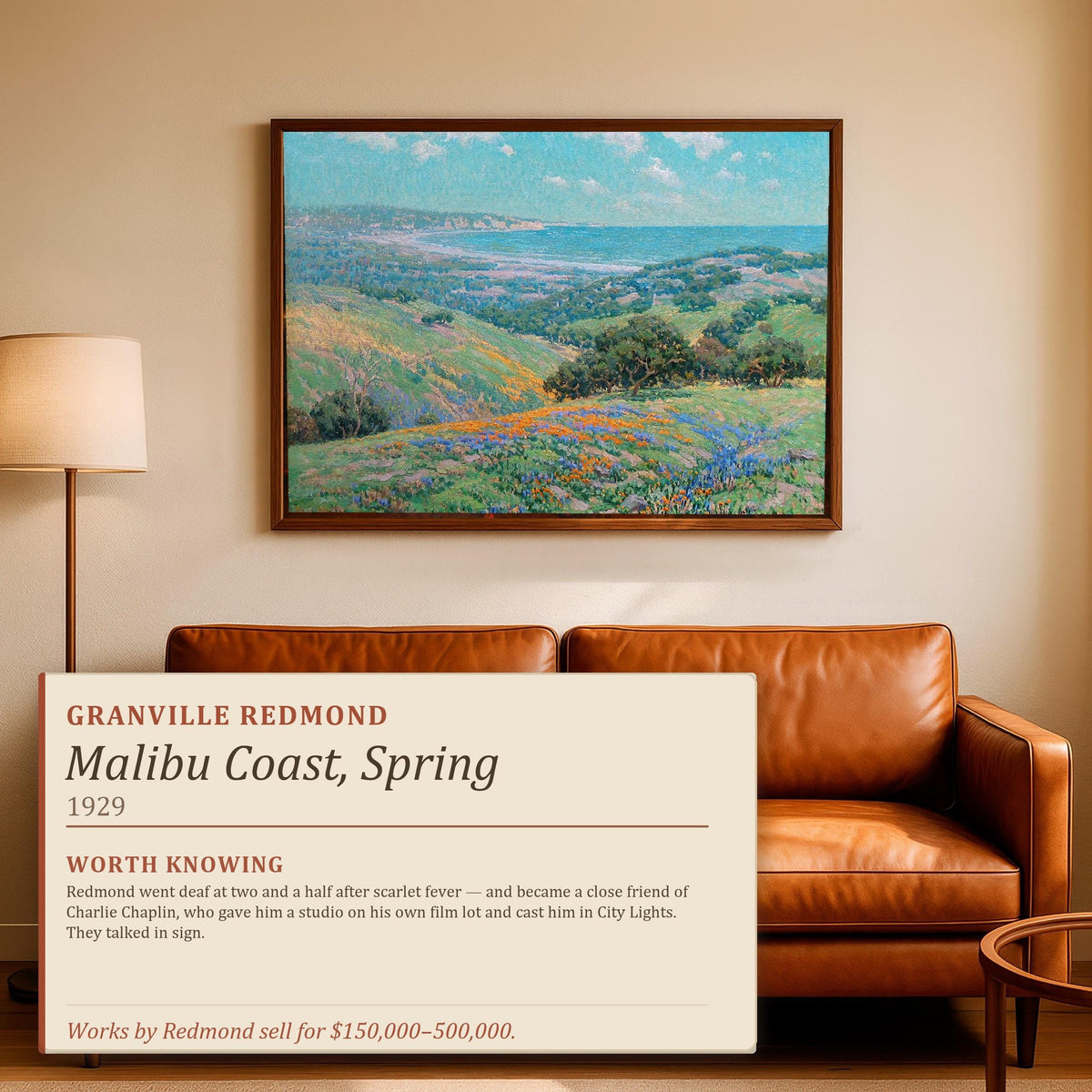 Granville Redmond, Malibu Coast Spring (1929) - California Impressionist Print, Coastal Wildflowers Scene, Canvas Landsc