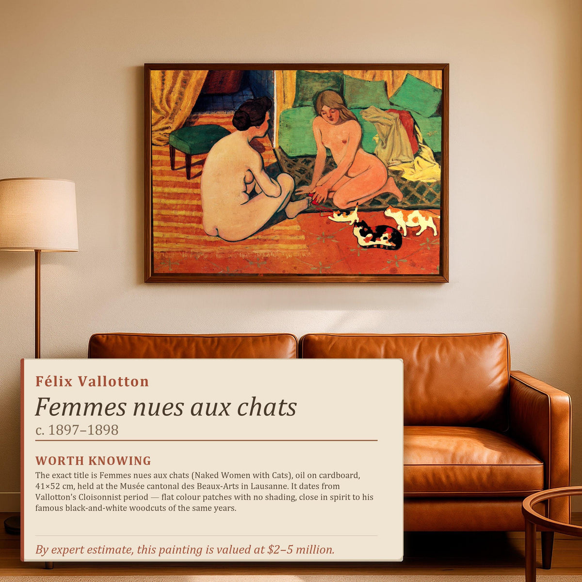 Felix Vallotton - Naked women with cats. Bedroom decor, Extravagant painting, Sensual wall art, Canvas painting, Living
