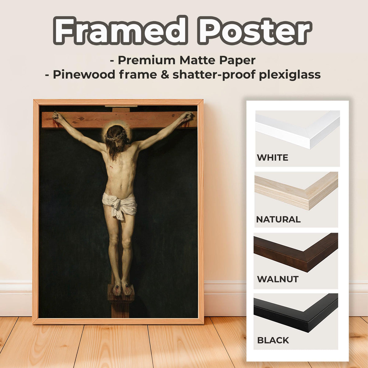 Diego Velazquez - Christ Crucified - Baroque Catholic Canvas Print, Sacred Christ on Cross Religious Wall Art Living Roo