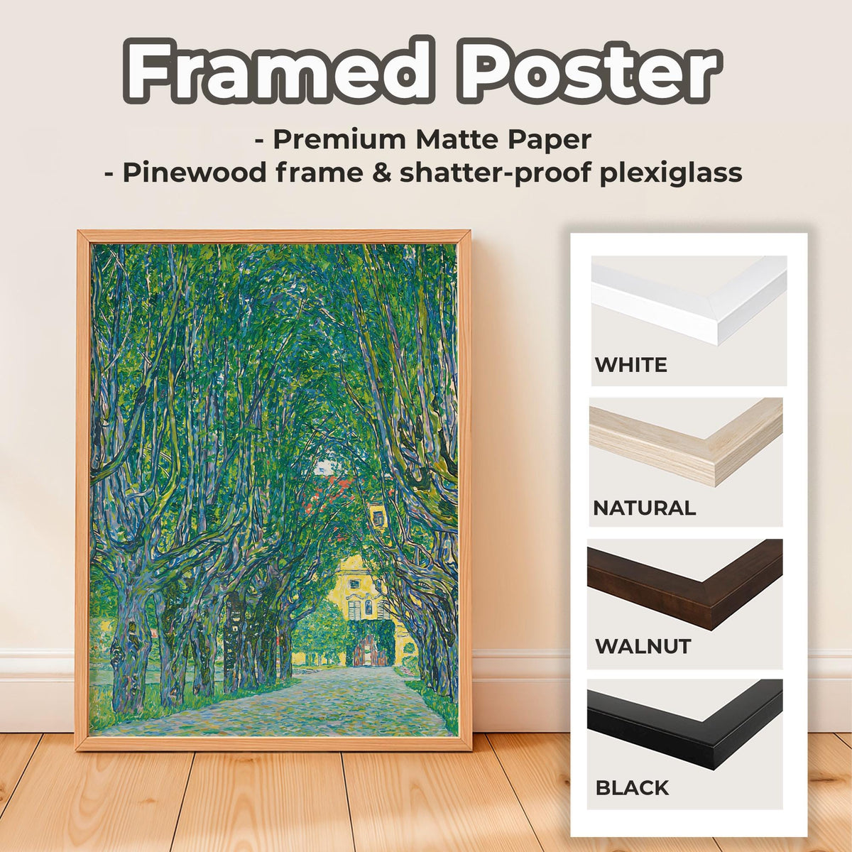 Gustav Klimt, Avenue to Schloss Kammer - green landscape wall art, framed canvas print, vintage art, minimalist decor, g