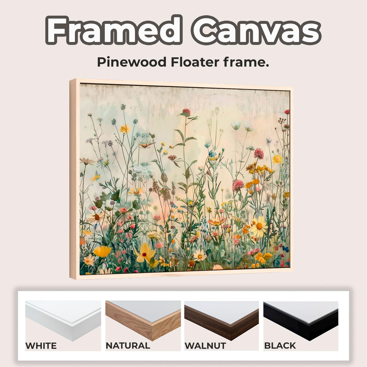 Watercolor Wildflower Botanical Prints Framed Canvas Wall Art Set, Modern Boho Minimalist Decor For Bedroom Walls art43