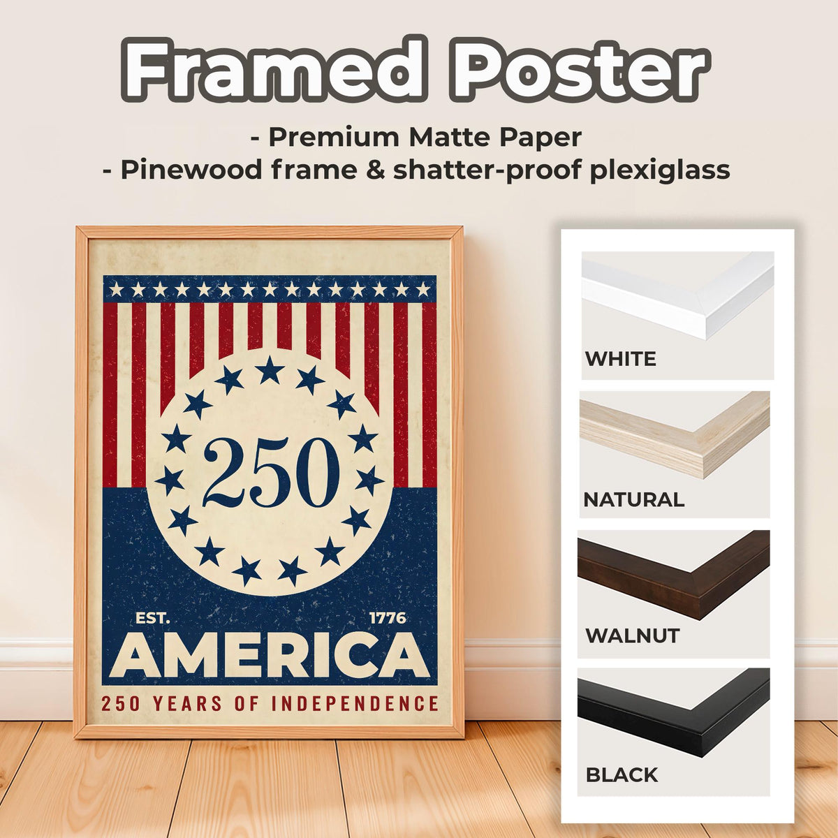 USA 250 anniversary 250 Years of Independence, America 250 wall art, United States Patriotic Poster, Stars and Stripes P