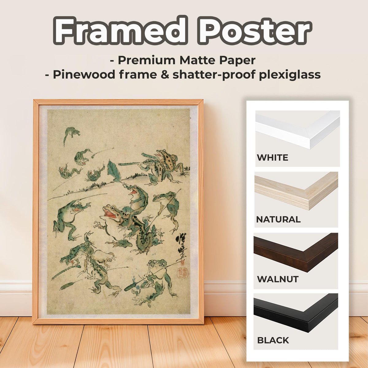 Kawanabe Kyosai - Battle Of The Frogs. Kitchen wall art, Japanese frogs art print, Japanese home decor, Frogs poster pri