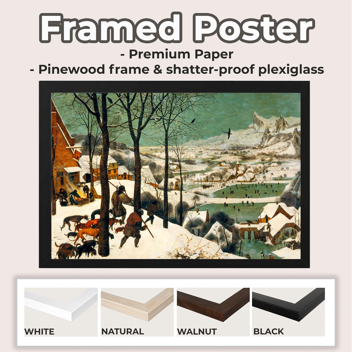 Pieter Bruegel the Elder - Hunters in the Snow. Winter landscape art print, Winter scene wall art, Museum quality print,