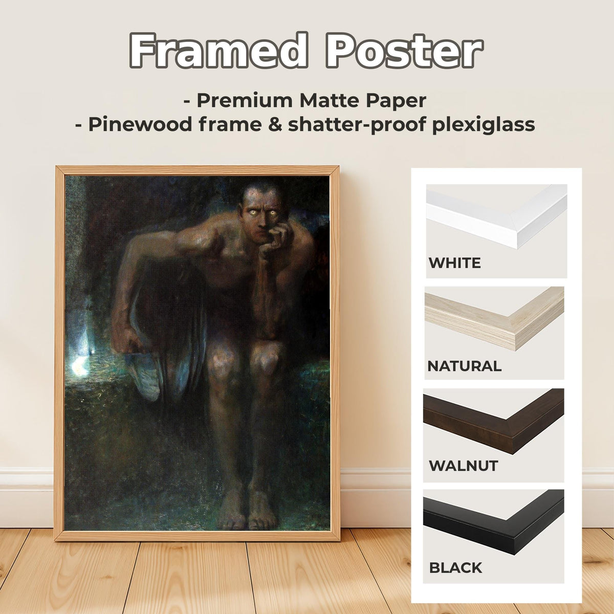 Franz von Stuck - Lucifer. Dark painting print, Lucifer poster print, Gothic art, Gallery wrapped, Giclee canvas, Home d